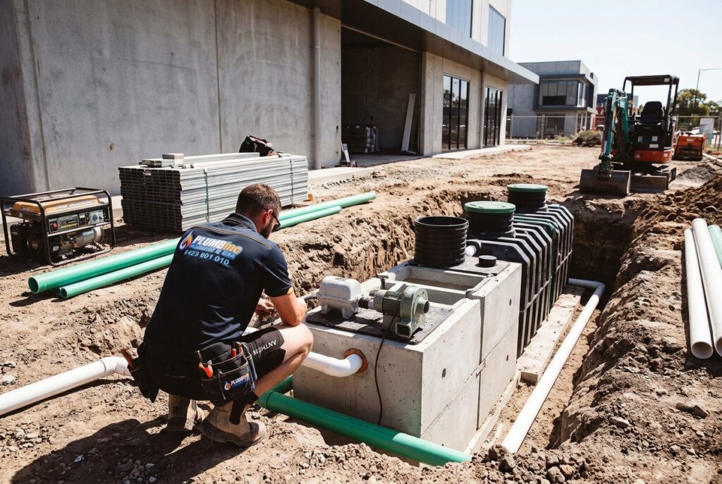 Dylan from PlumbInc overseeing a commercial Aerated Water Treatment process into a commercial premise