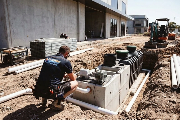 Dylan installing an aerated water treatment system
