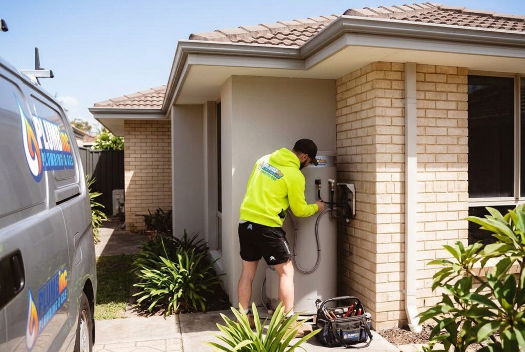Plumber installing an electric hot water system