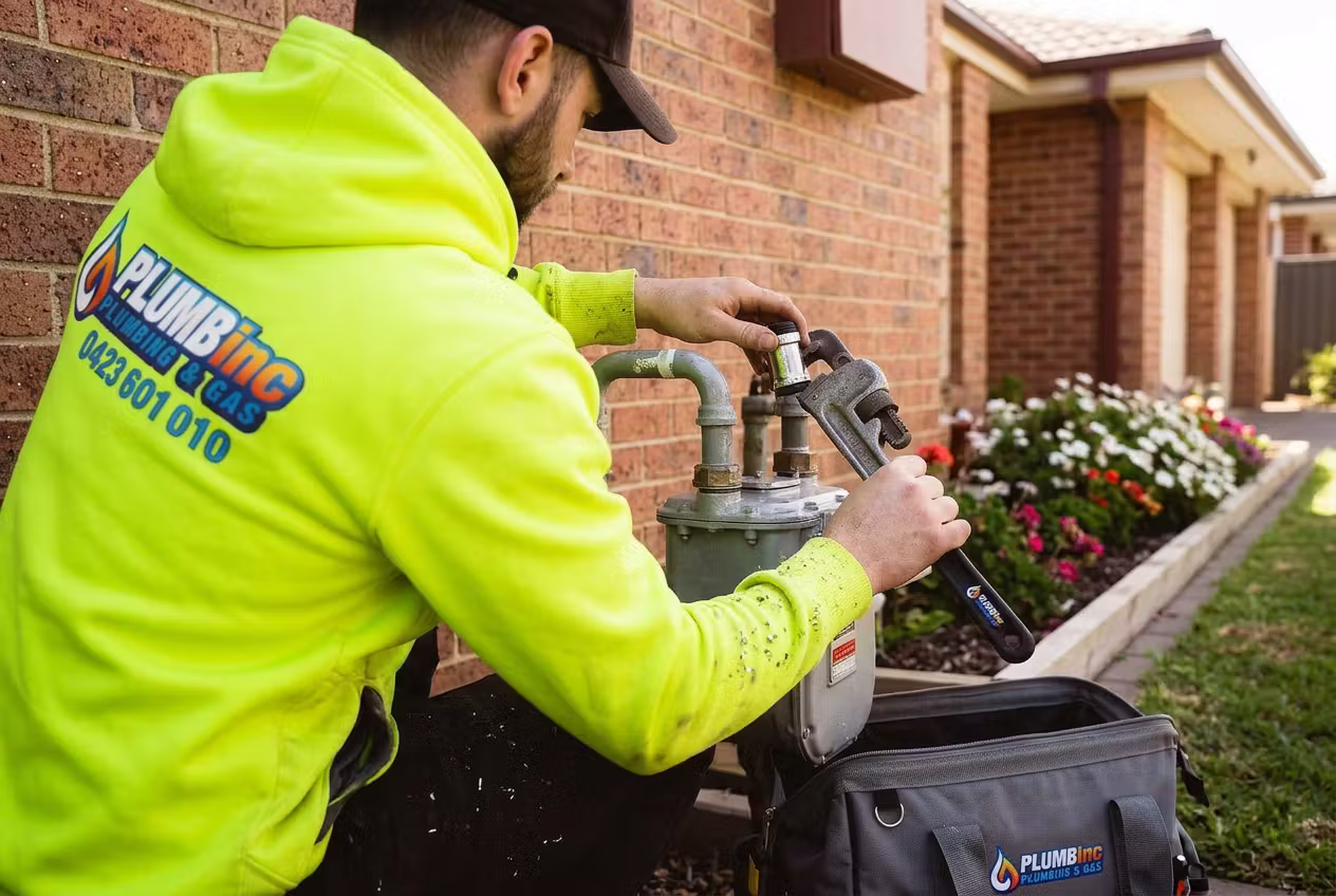 Dylan from PlumbInc installing gas to residential home