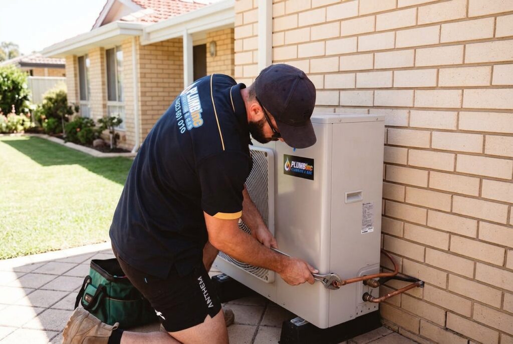 Dylan installing a power saving heat pump hot water system