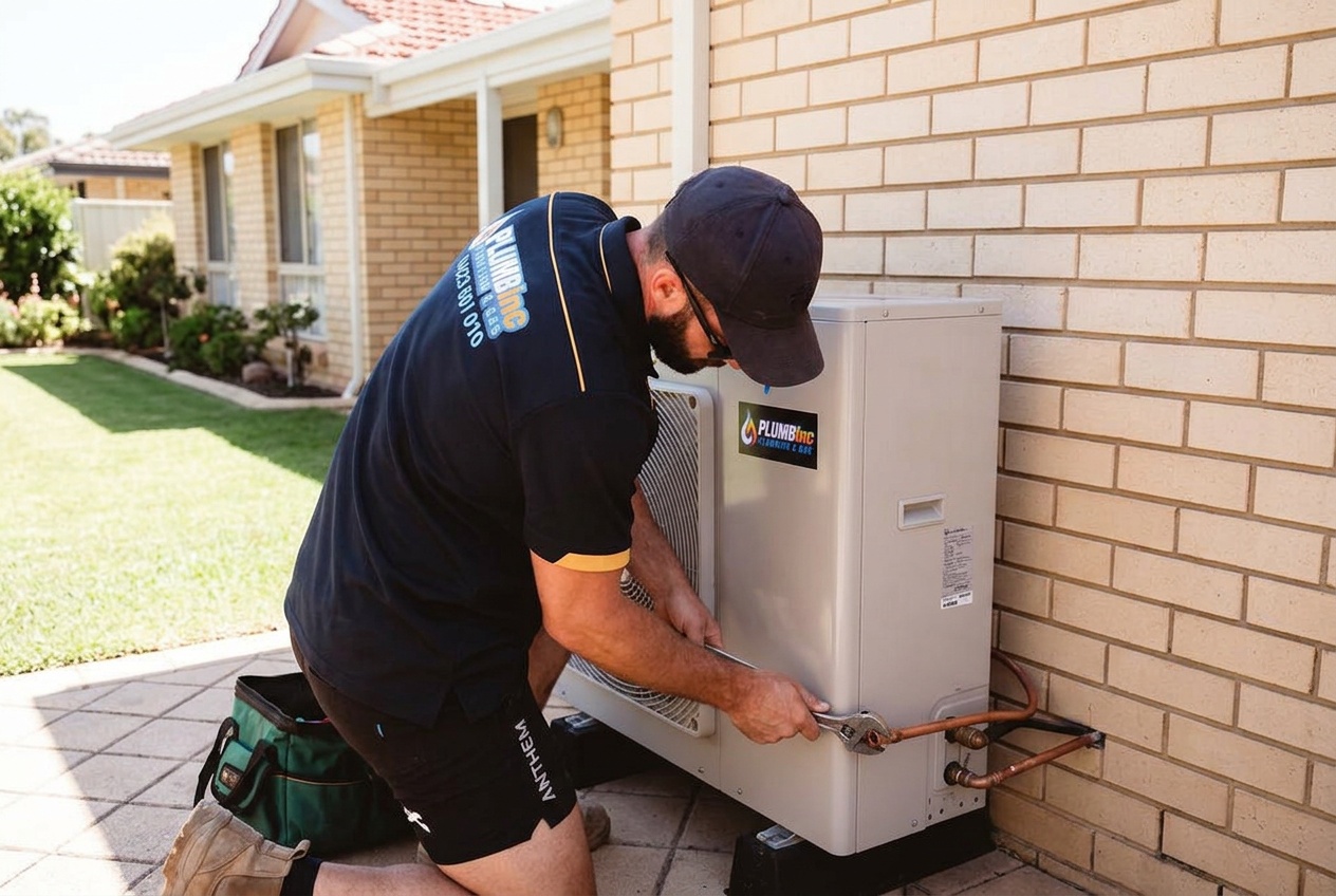 Dylan installing a power saving heat pump hot water system