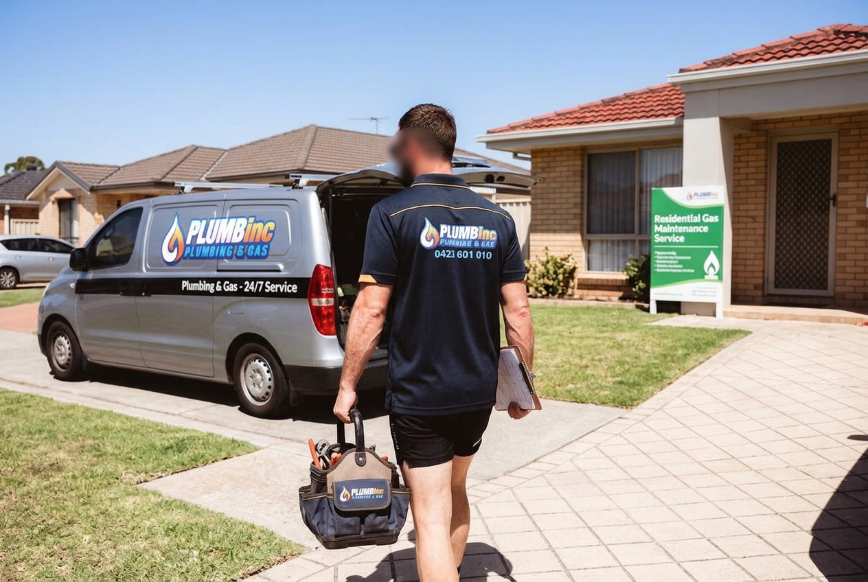 Plumber arriving to a home to do general plumbing and gas maintenance